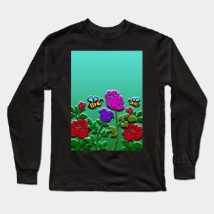 Floral Flowers & Bees - Roses 3D Artwork Long Sleeve T-Shirt